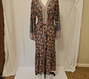 Mila Mae Floral Midi Dress with Belt, S